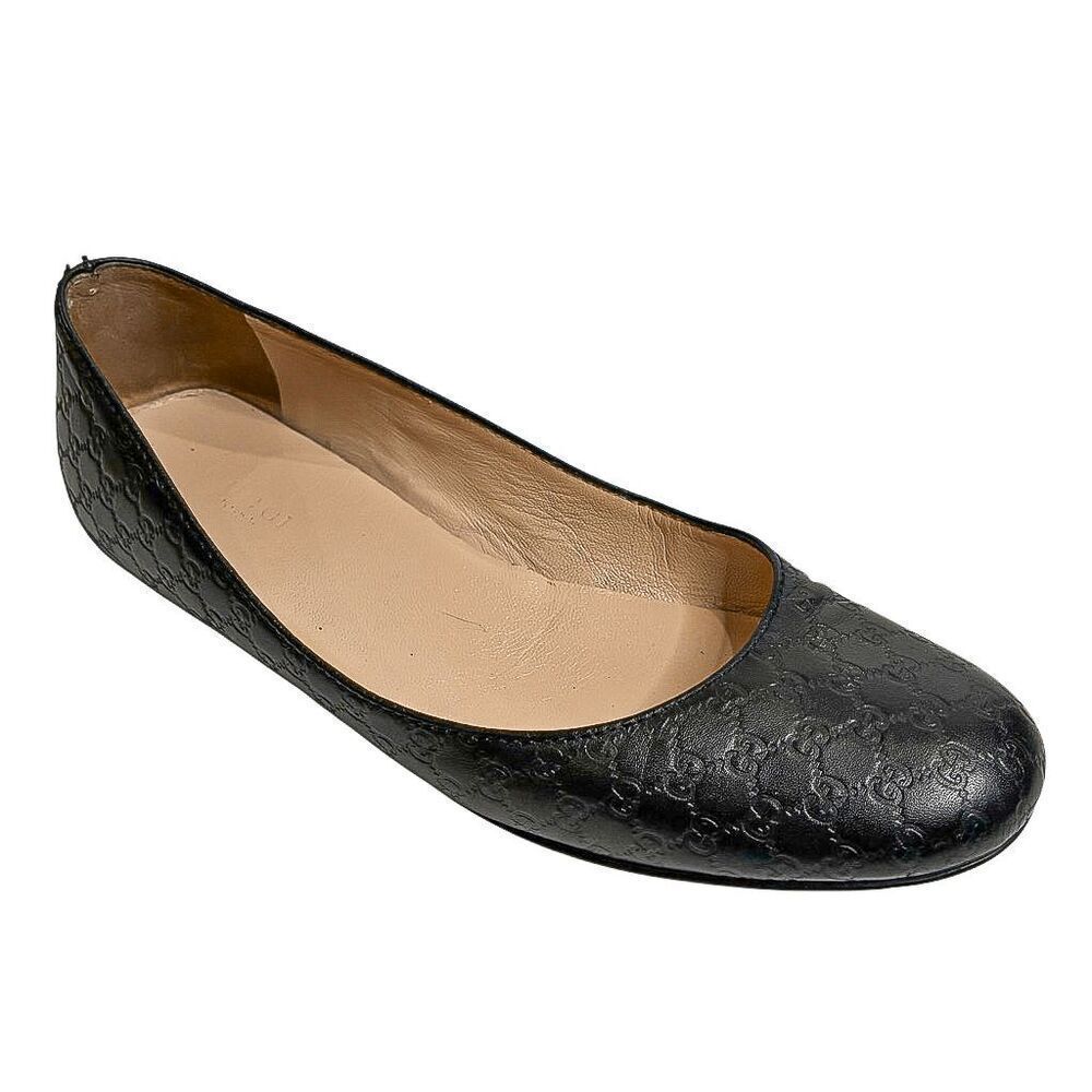 Gucci Microguccissima Black Leather Ballet Flats EU 36.5 Classic Logo Double G